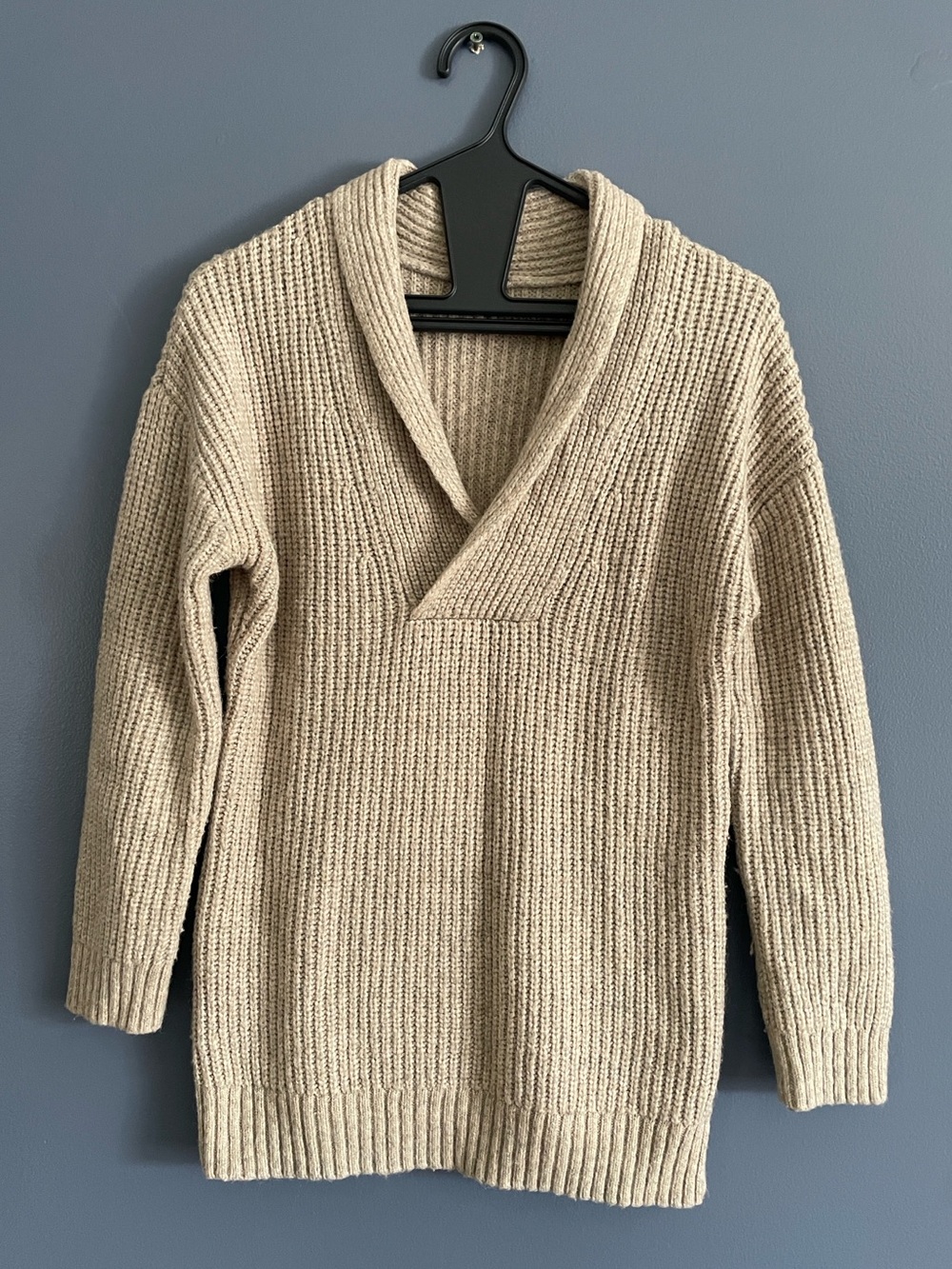 Talbots Cozy Shawl Collar Chunky Knit Sweater - Beige